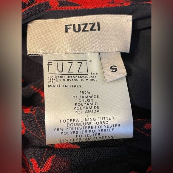 FUZZI DRESS Faux Wrap Sheer Sleeves Floral Black Red Small - Picture 6 of 7